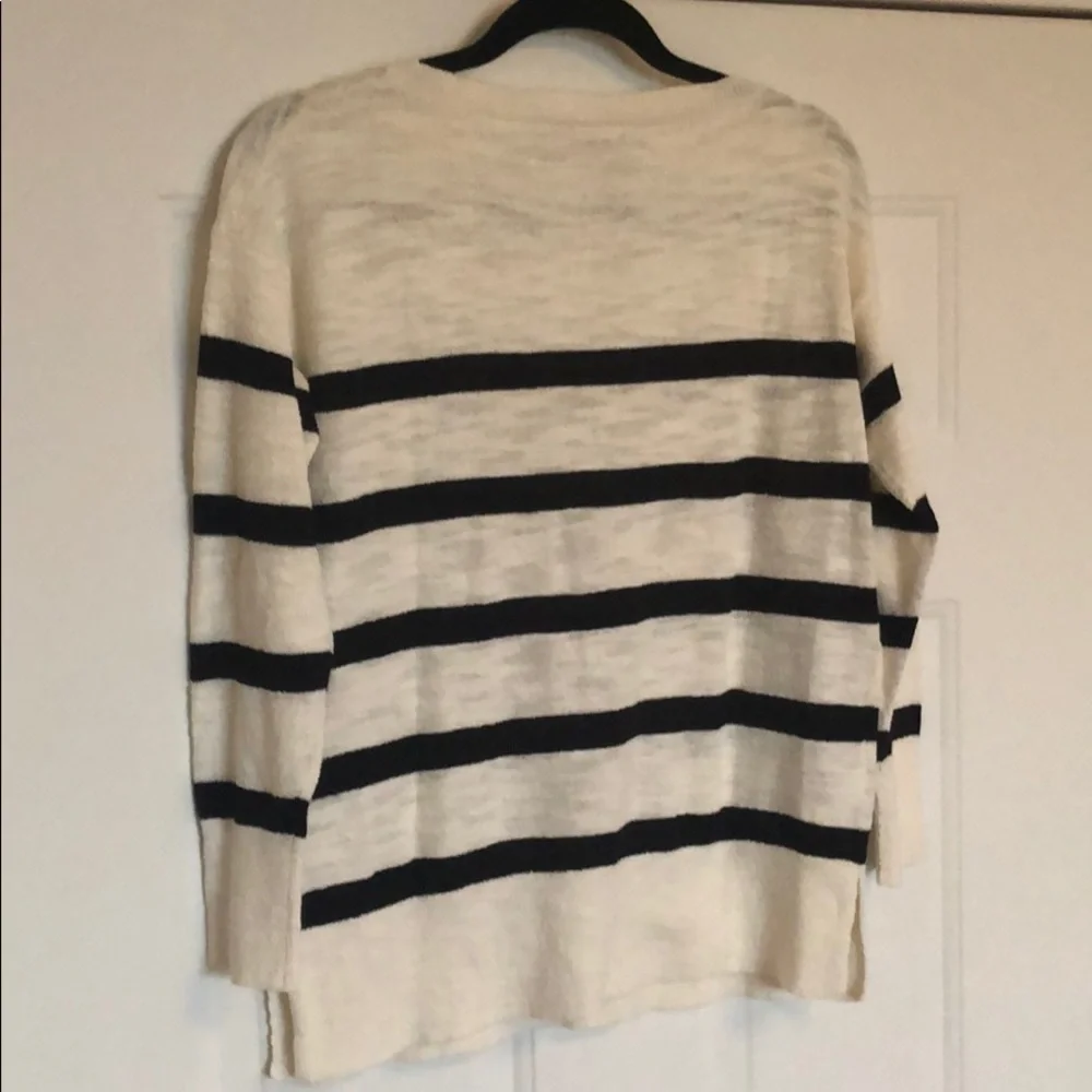 LOFT Cream and Black Striped Crewneck Sweater